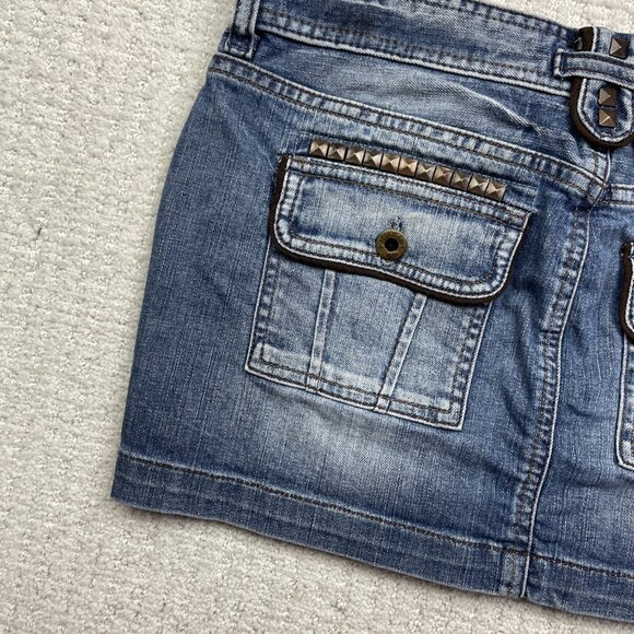 Y2K 2000's Guess Jeans Mini Skirt Size 30 Goth Emo Studded Punk Grunge Denim - Picture 11 of 13